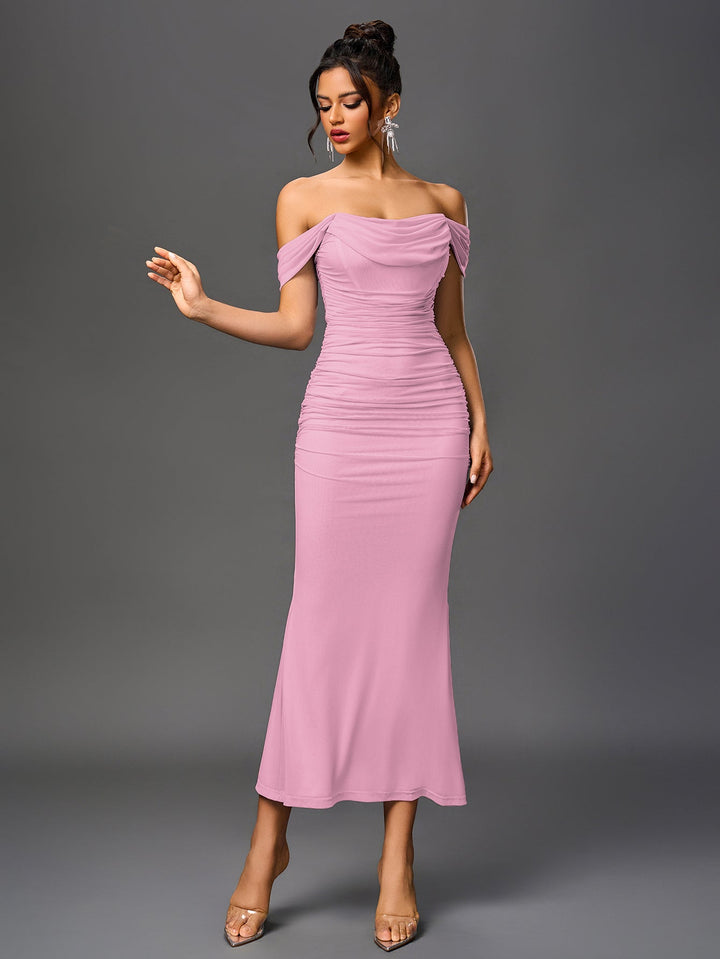 Mila | Off Shoulder Ruched Bodycon Dress in first_variant_option1 | Elegant Women&
