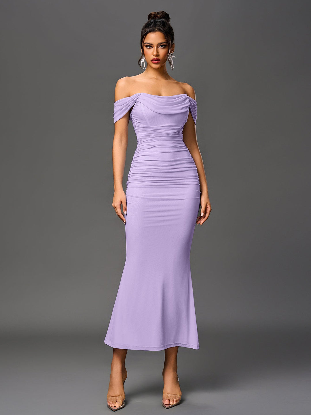Mila | Off Shoulder Ruched Bodycon Dress in first_variant_option1 | Elegant Women&