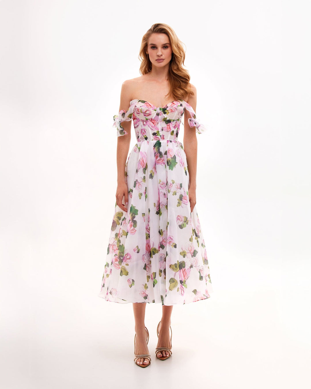 Gemma | Floral Tie-Strap Corset Midi Dress