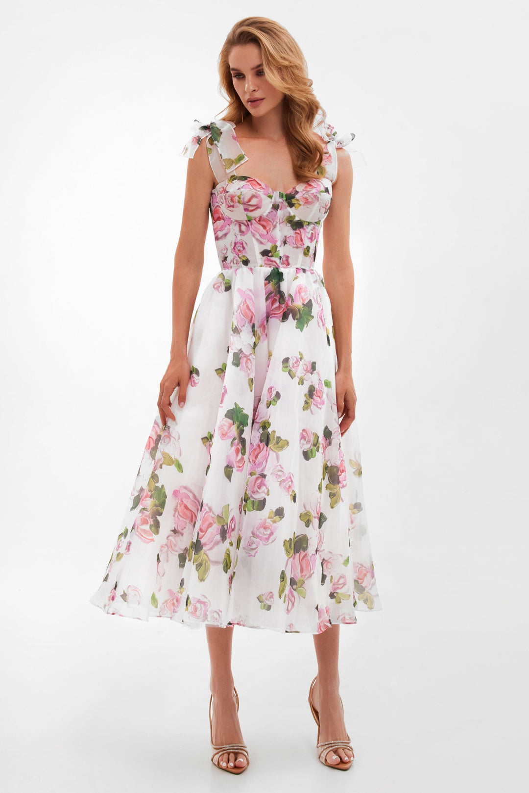 Gemma | Floral Tie-Strap Corset Midi Dress