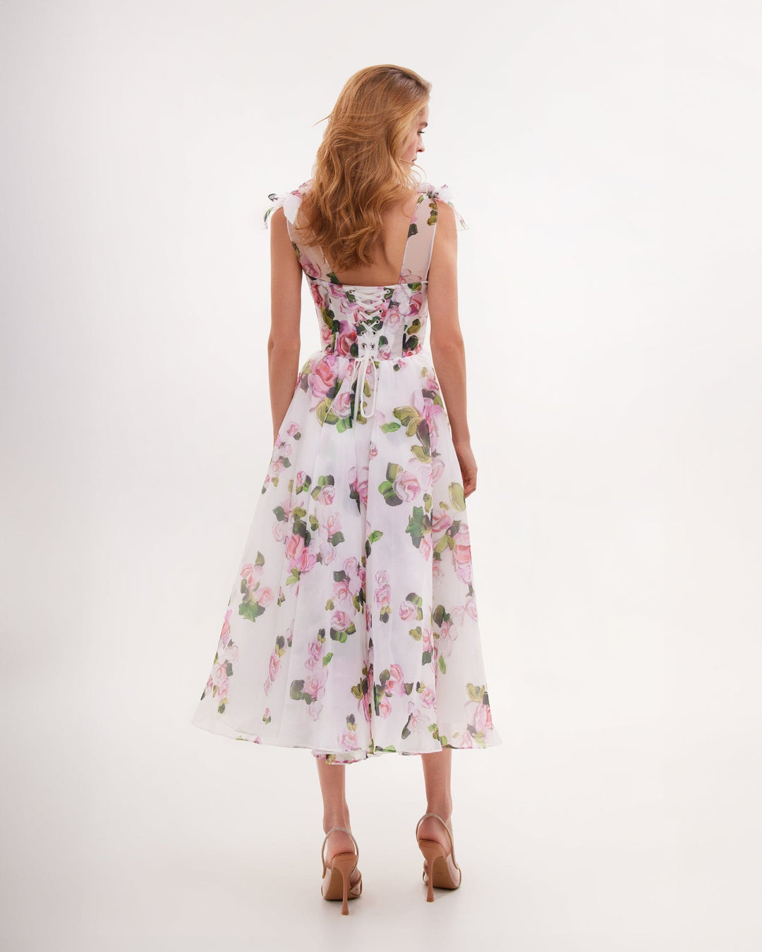 Gemma | Floral Tie-Strap Corset Midi Dress