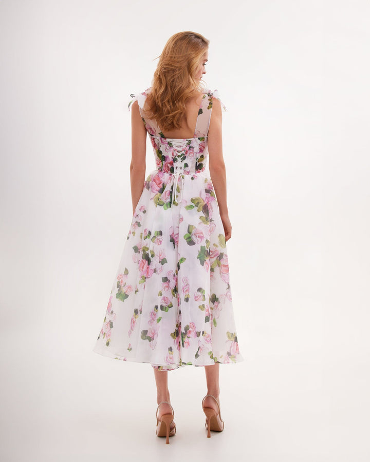 Gemma | Floral Tie-Strap Corset Midi Dress