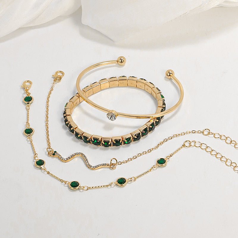 Orliva | Luxe Green &amp; Gold Bracelet Set in first_variant_option1 | Elegant Women&