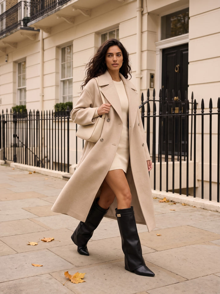 Parker – Black leather, walking along a Georgian terrace