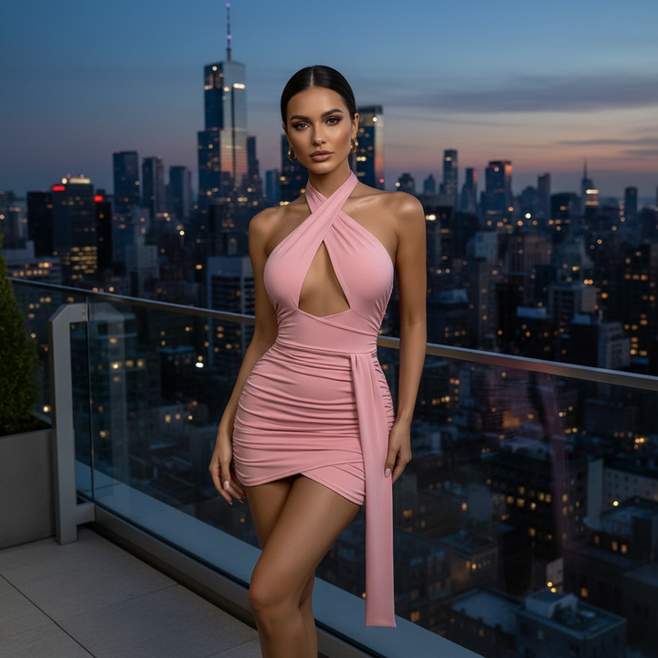 Sexy Halter Neck Bodycon Jurk met Ruching - Party & Cocktail