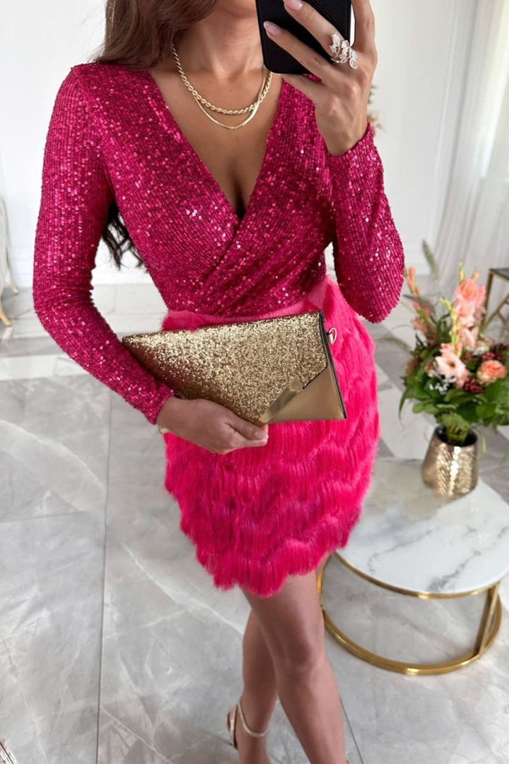 Simone | Sequin Feather Dress in first_variant_option1 | Elegant Women&