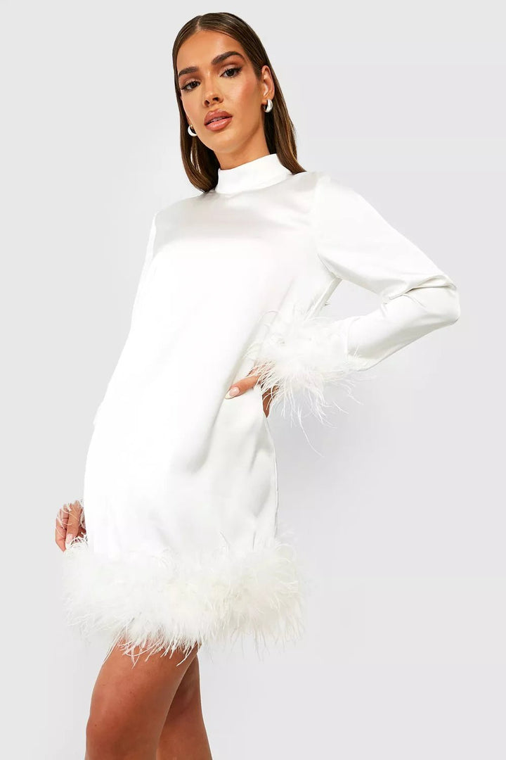 Soleil | Feather - Cuffed Mini Dress in first_variant_option1 | Elegant Women&