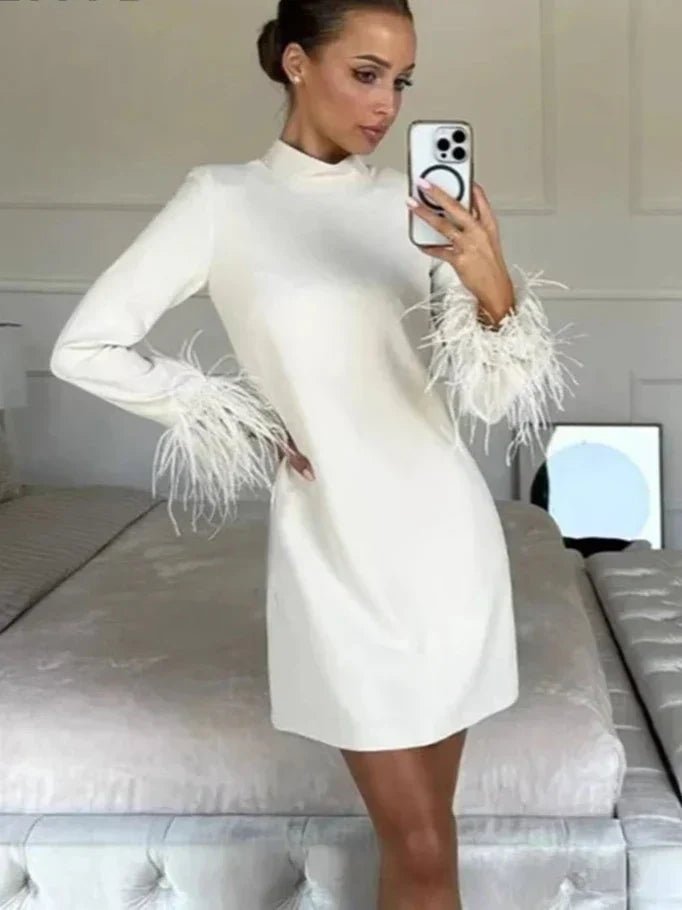 Soleil | Feather - Cuffed Mini Dress in first_variant_option1 | Elegant Women&