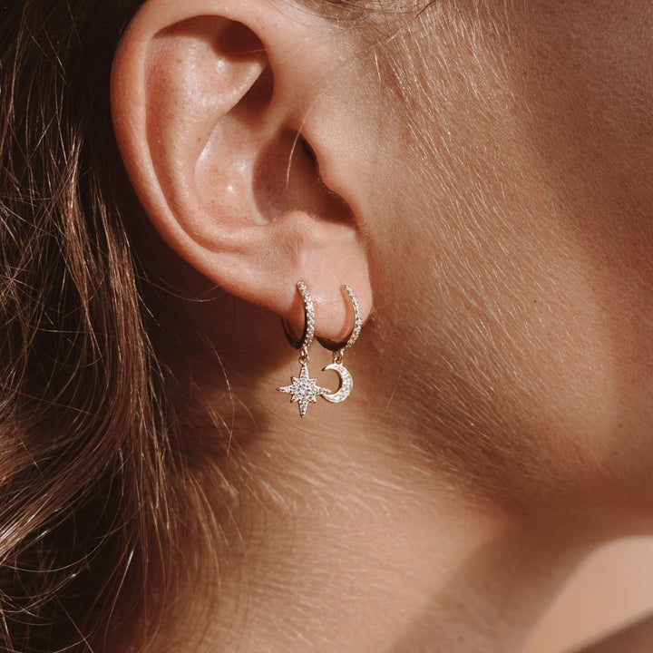 Astrid | Celestial Moon &amp; Star Huggie Earrings