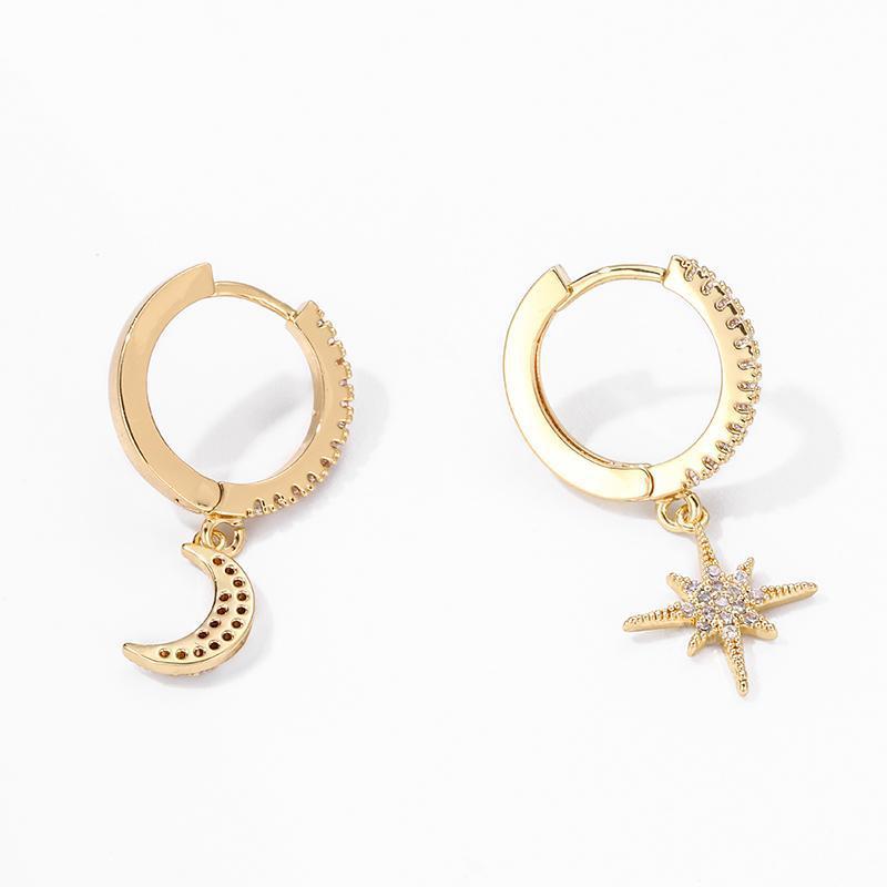 Astrid | Celestial Moon &amp; Star Huggie Earrings
