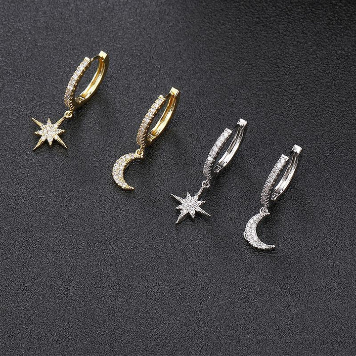 Astrid | Celestial Moon &amp; Star Huggie Earrings