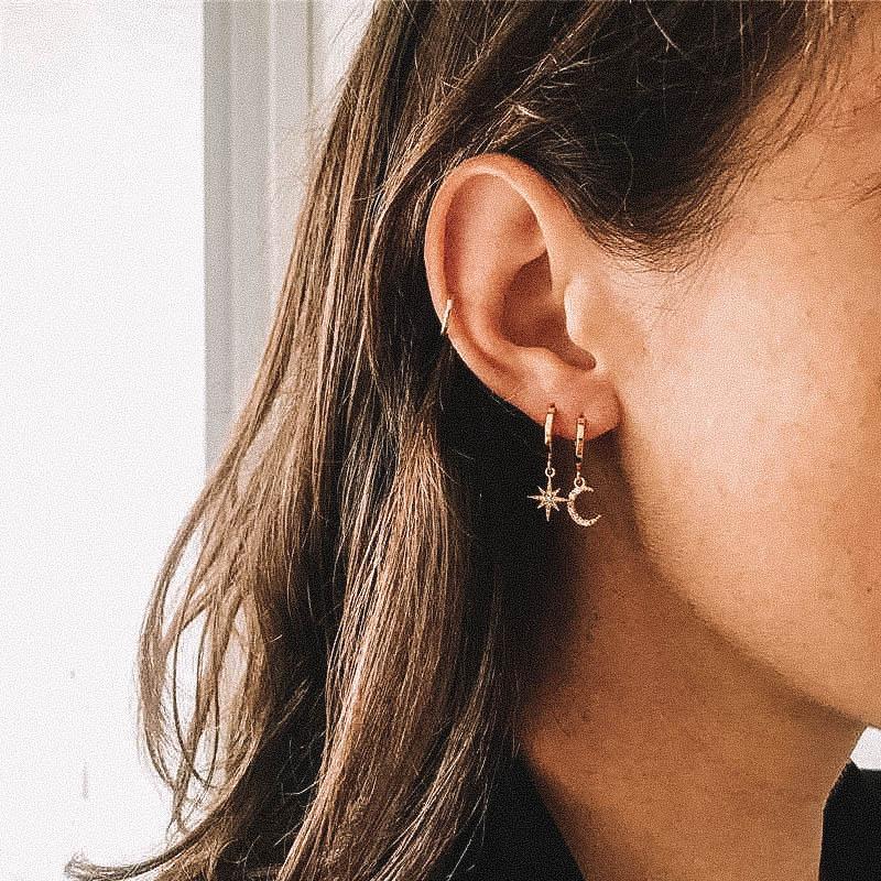 Astrid | Celestial Moon &amp; Star Huggie Earrings