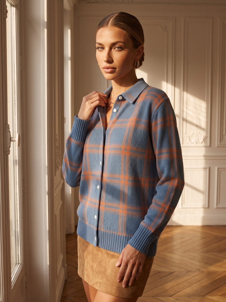 Tamsin – Blue Plaid, close-up, collar and plaid