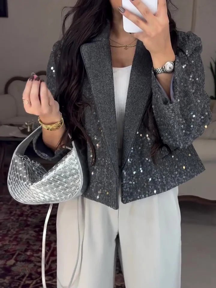 The Starlit | Grey Sequin Blazer in first_variant_option1 | Elegant Women&