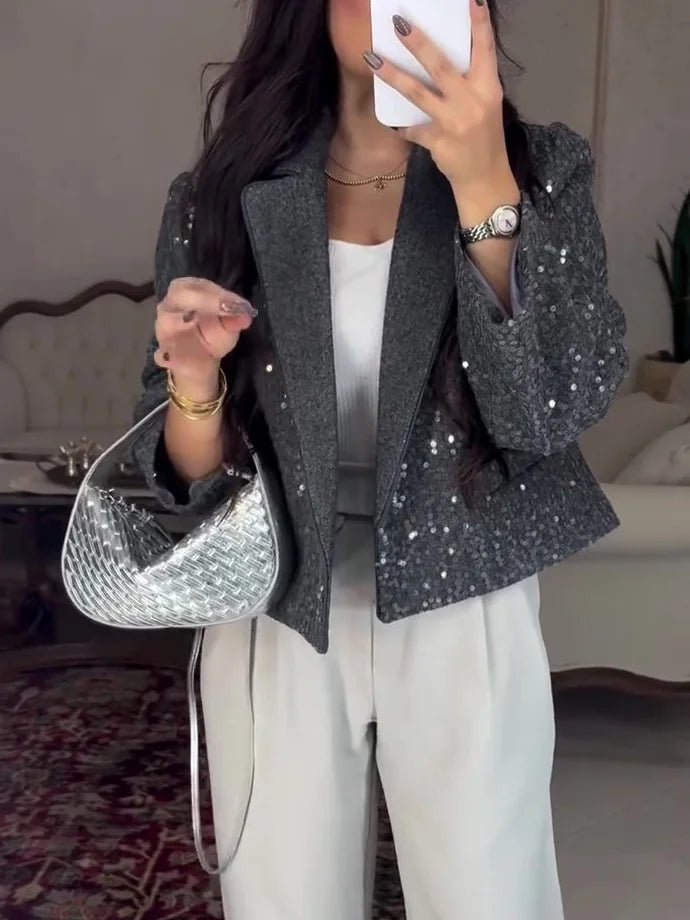 The Starlit | Grey Sequin Blazer in first_variant_option1 | Elegant Women&