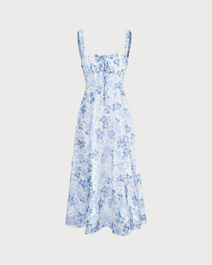 Delilah | Square Neck Floral Ruched Midi Dress