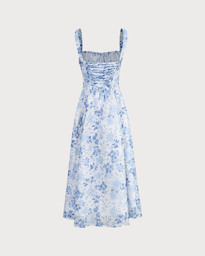 Delilah | Square Neck Floral Ruched Midi Dress