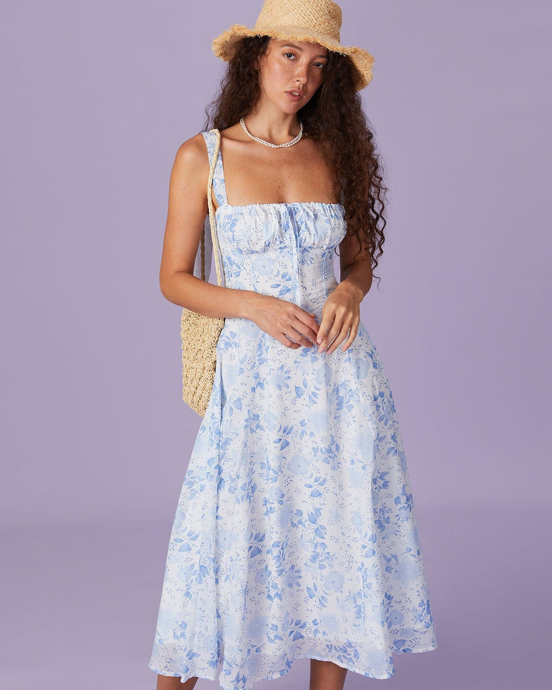 Delilah | Square Neck Floral Ruched Midi Dress