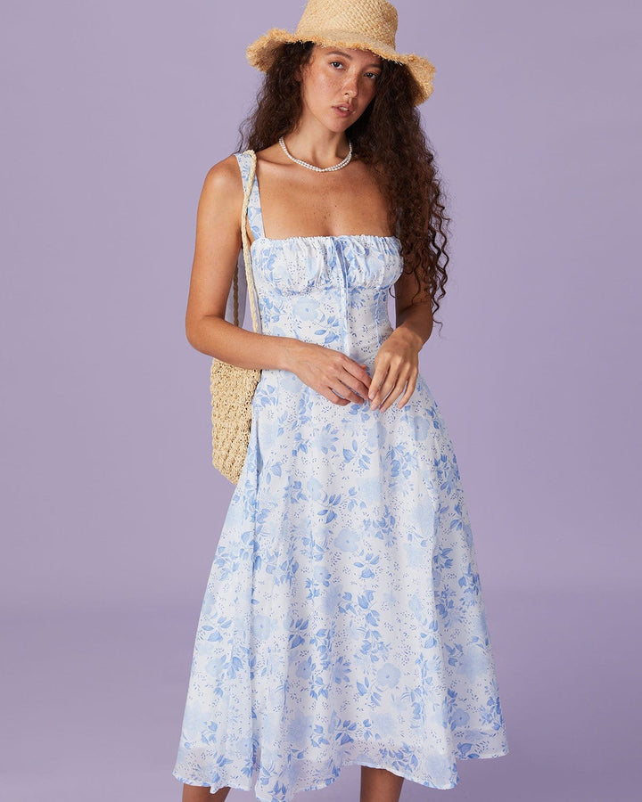Delilah | Square Neck Floral Ruched Midi Dress