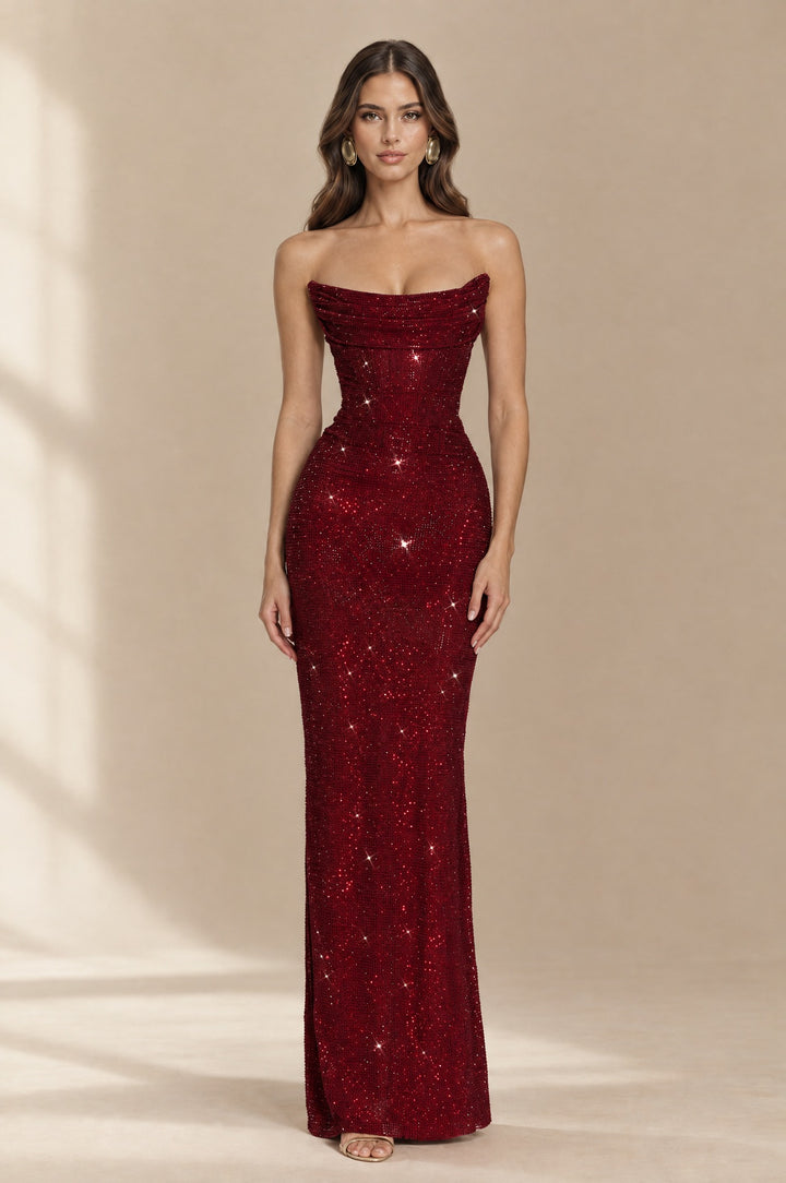 Vesper Corset Maxi Dress in Burgundy - Maeve The Label