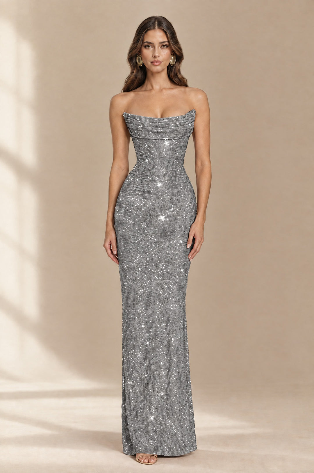 Vesper Corset Maxi Dress in Silver - Maeve The Label