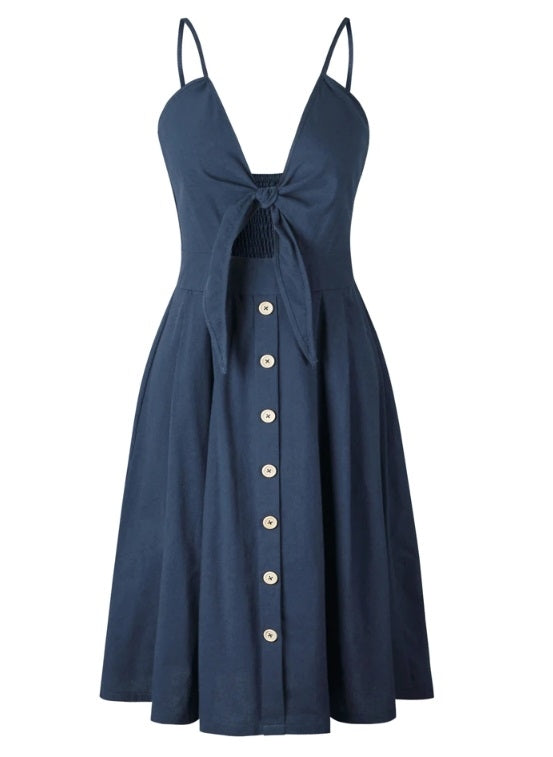 Nerida | Tie-Front Cutout A-Line Midi Sun Dress