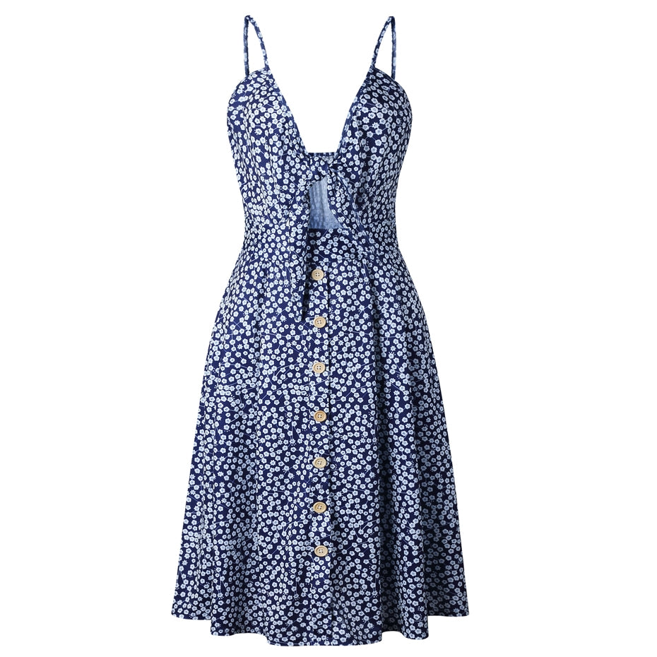 Nerida | Tie-Front Cutout A-Line Midi Sun Dress