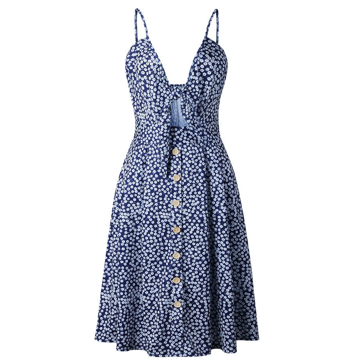 Nerida | Tie-Front Cutout A-Line Midi Sun Dress