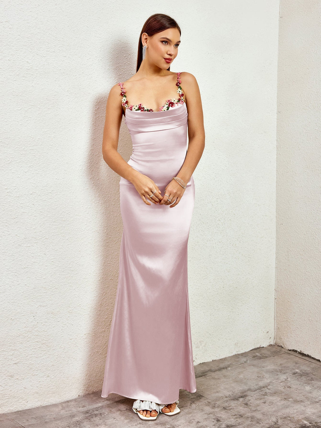 Vivienne | Embellished Strap Tie - Back Satin Bodycon Dress in first_variant_option1 | Elegant Women&