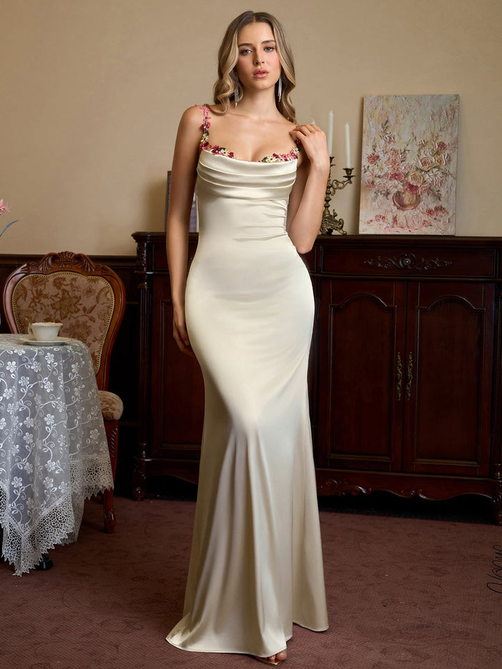 Vivienne | Embellished Strap Tie - Back Satin Bodycon Dress in first_variant_option1 | Elegant Women&