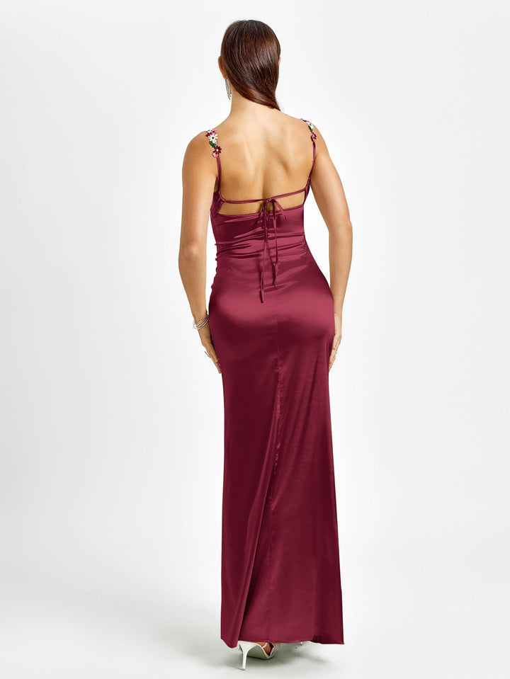 Vivienne | Embellished Strap Tie - Back Satin Bodycon Dress in first_variant_option1 | Elegant Women&