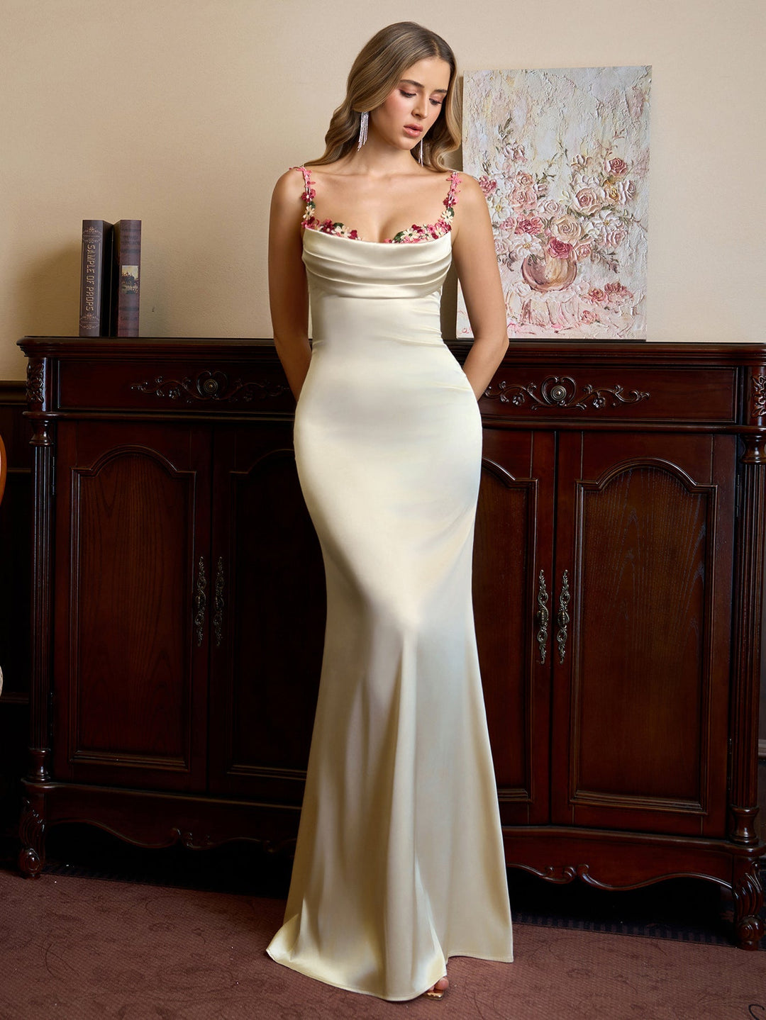 Vivienne | Embellished Strap Tie - Back Satin Bodycon Dress in first_variant_option1 | Elegant Women&