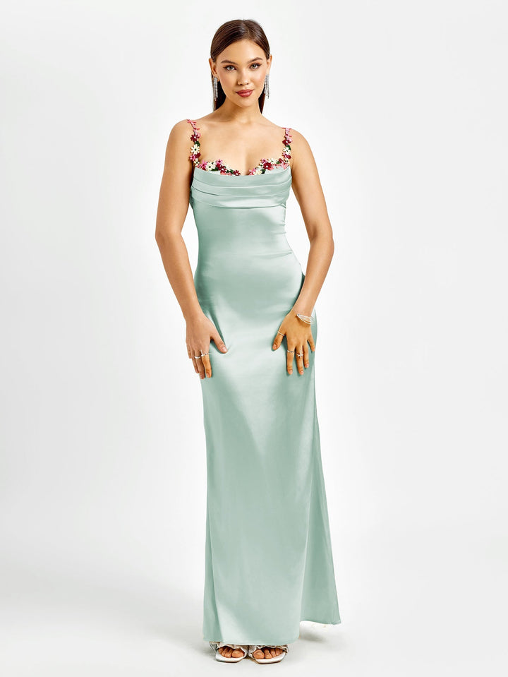 Vivienne | Embellished Strap Tie - Back Satin Bodycon Dress in first_variant_option1 | Elegant Women&