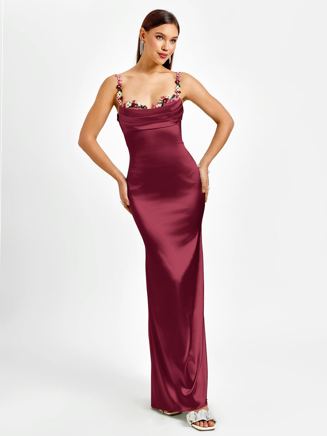 Vivienne | Embellished Strap Tie - Back Satin Bodycon Dress in first_variant_option1 | Elegant Women&