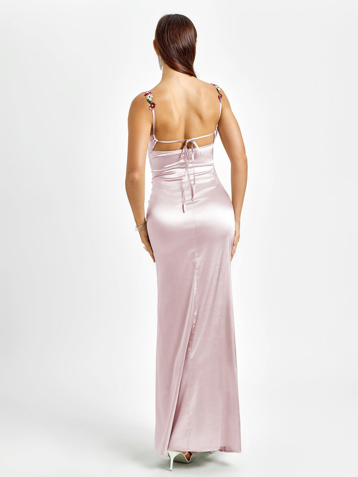 Vivienne | Embellished Strap Tie - Back Satin Bodycon Dress in first_variant_option1 | Elegant Women&