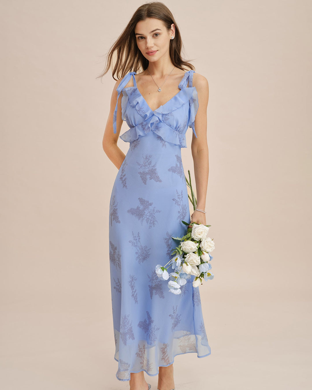 Clara | Floral Ruffle Tie-Strap Maxi Dress