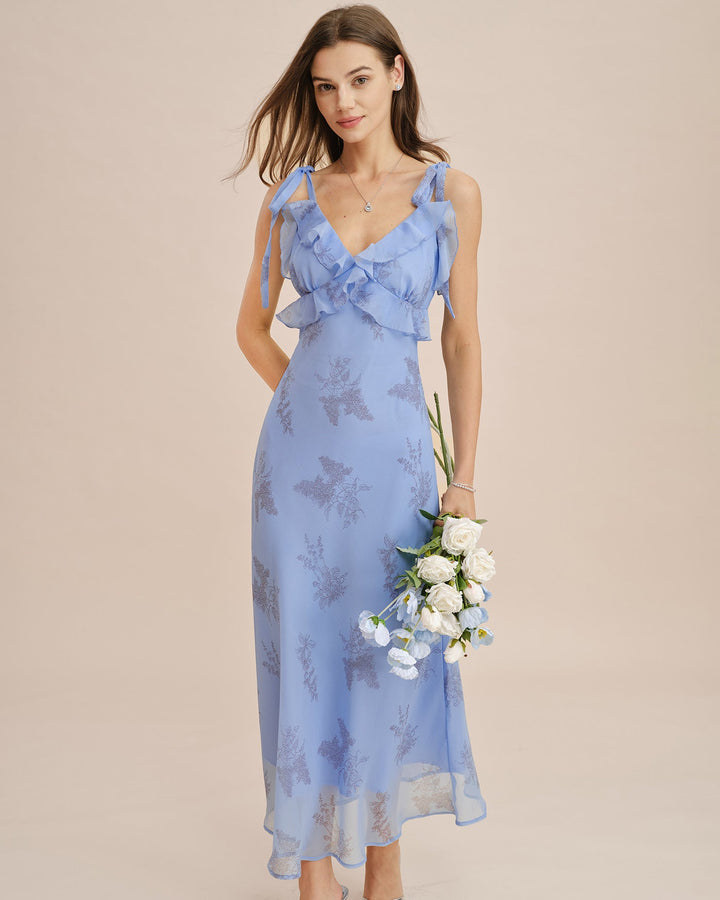 Clara | Floral Ruffle Tie-Strap Maxi Dress
