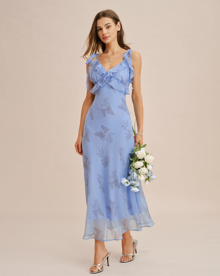 Clara | Floral Ruffle Tie-Strap Maxi Dress