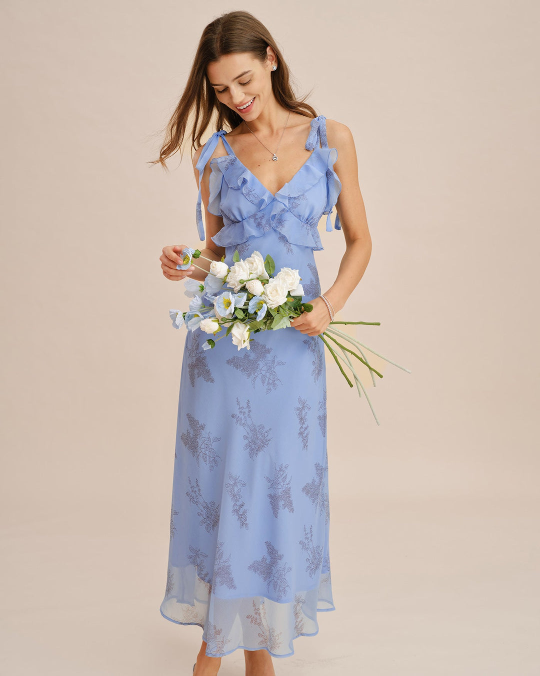 Clara | Floral Ruffle Tie-Strap Maxi Dress