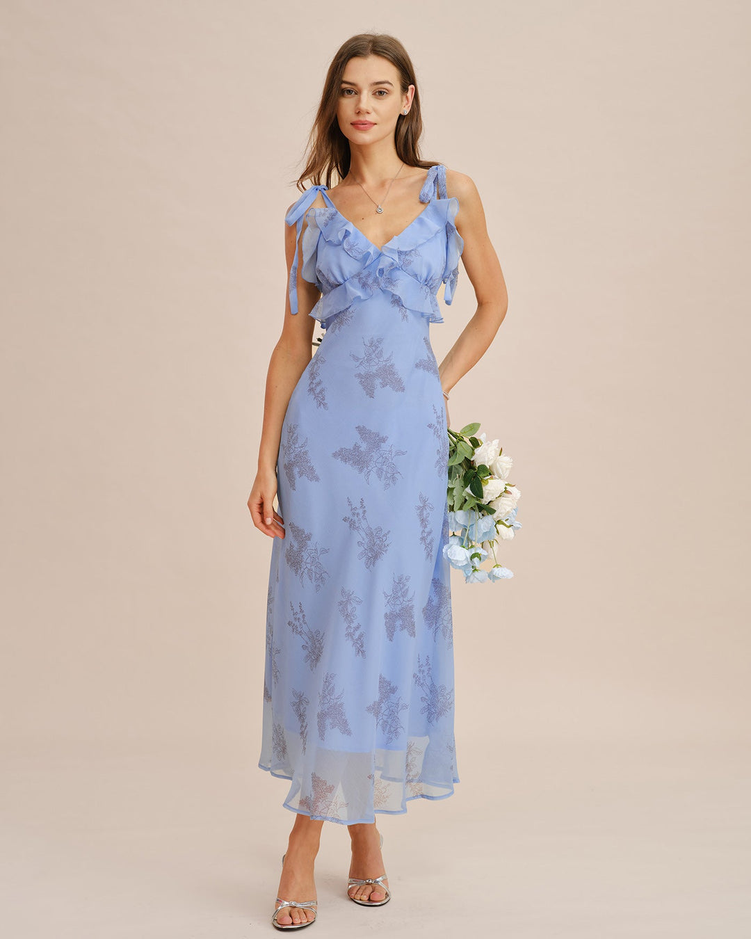 Clara | Floral Ruffle Tie-Strap Maxi Dress
