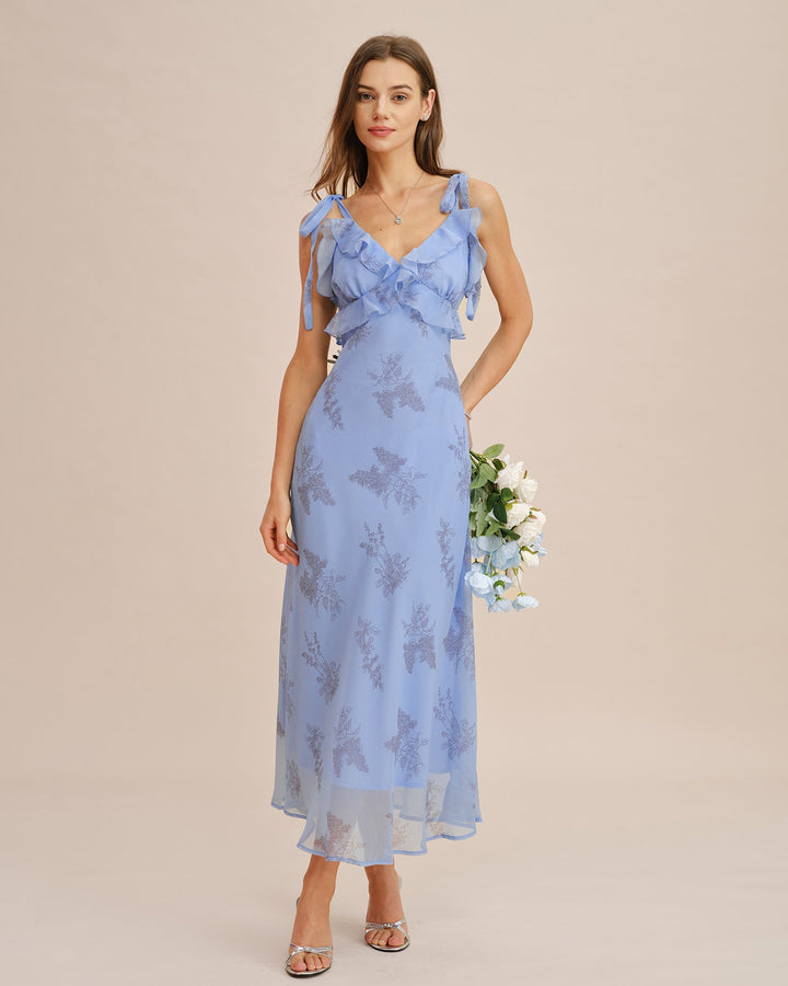 Clara | Floral Ruffle Tie-Strap Maxi Dress