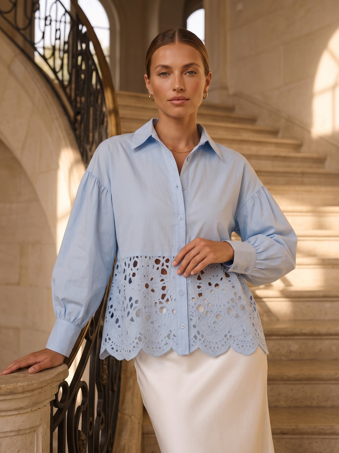 Yvette – Sky Blue, close-up, eyelet detail